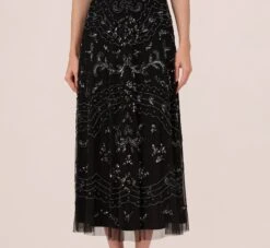 Adrianna Papell Hand-Beaded Ankle-Length Dress In Black Gunmetal -Allure Attire AP1E209645 AE088 Regular Lifestyle