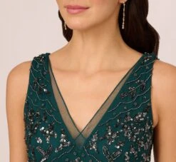 Adrianna Papell Hand-Beaded Ankle-Length Dress In Gem Green 8 Adrianna Papell Hand-Beaded Ankle-Length Dress In Gem Green -Allure Attire AP1E209645 AW303 Regular Detail