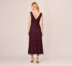 Adrianna Papell Hand-Beaded Ankle-Length Dress In Night Plum -Allure Attire AP1E209645 BK940 Regular Back