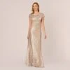 Adrianna Papell Metallic Foil Knit Draped Long Gown In Alabaster