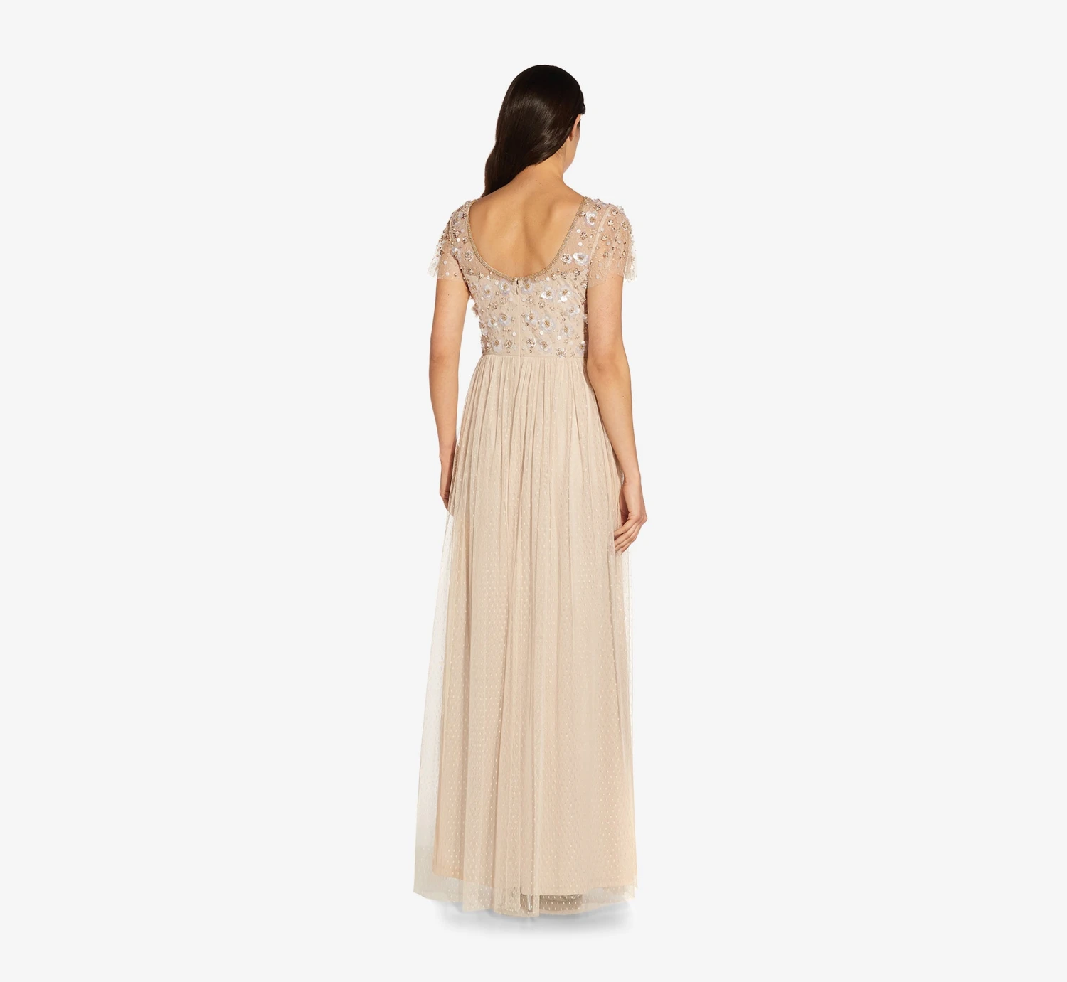 Adrianna Papell Floral 3D Hand-Beaded And Lace Illusion Long Gown In Biscotti 2 Adrianna Papell Floral 3D Hand-Beaded And Lace Illusion Long Gown In Biscotti - Image 2