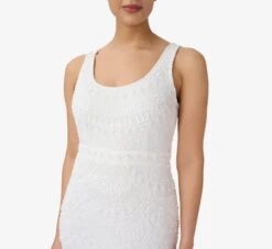Adrianna Papell Hand-Beaded And Fringed Short Sheath Cocktail Dress In Ivory -Allure Attire AP1E209791 AA194 Regular Detail