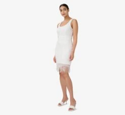 Adrianna Papell Hand-Beaded And Fringed Short Sheath Cocktail Dress In Ivory -Allure Attire AP1E209791 AA194 Regular Side