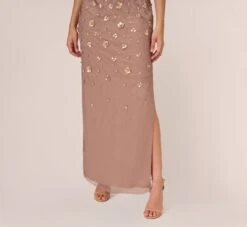 Adrianna Papell 3D Floral Hand-Beaded One-Shoulder Long Column Gown In Stone -Allure Attire AP1E209866 AE549 Regular Lifestyle