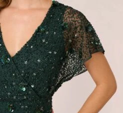 Adrianna Papell Hand-Beaded 3D Floral Blouson Long Gown In Dusty Emerald -Allure Attire AP1E209936 AA302 Regular Lifestyle