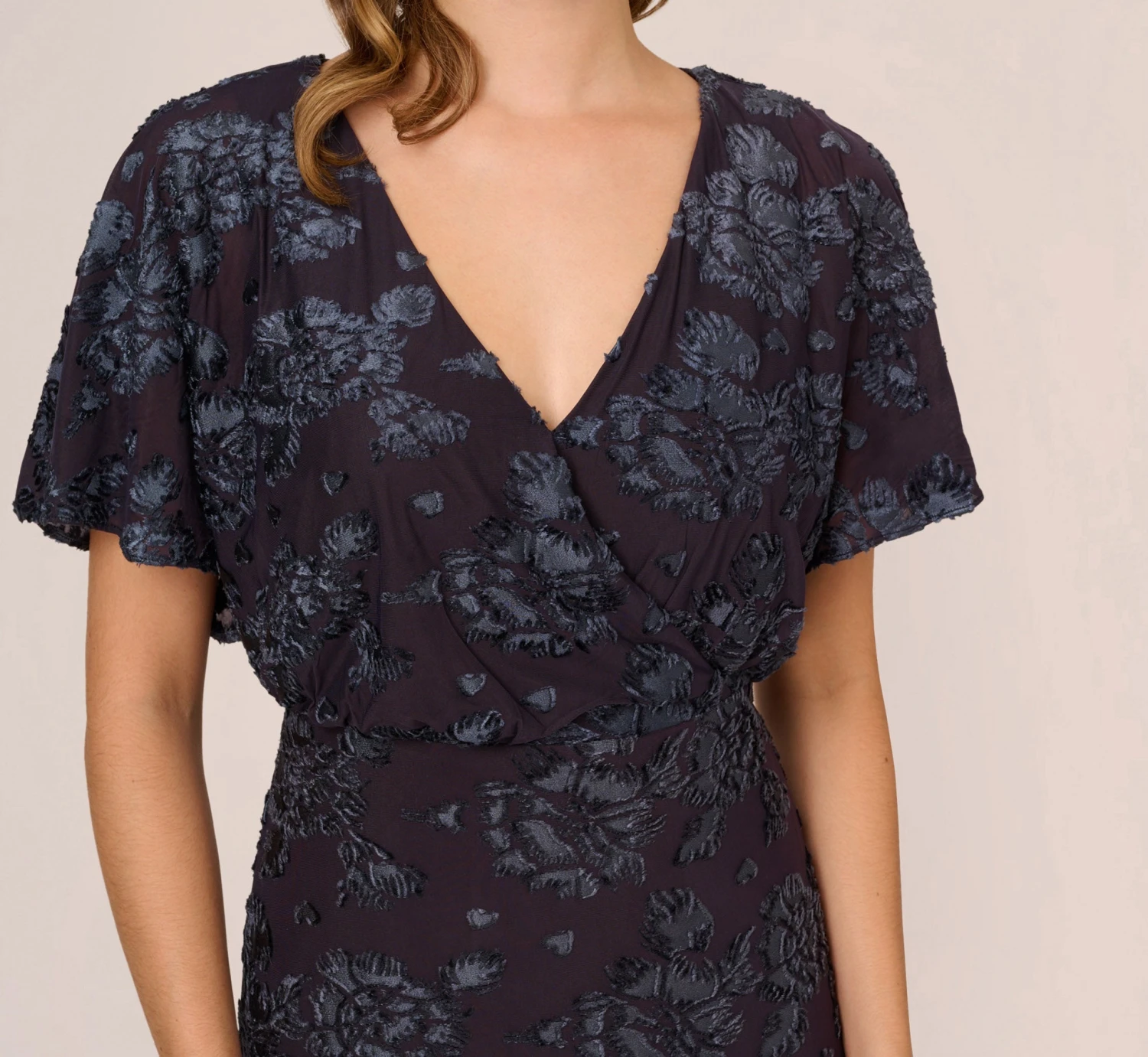 Adrianna Papell Floral Burnout Velvet Long Blouson Gown In Midnight 3 Adrianna Papell Floral Burnout Velvet Long Blouson Gown In Midnight - Image 3
