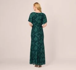 Adrianna Papell Floral Burnout Velvet Long Blouson Gown In Hunter 9 Adrianna Papell Floral Burnout Velvet Long Blouson Gown In Hunter -Allure Attire AP1E209986 AE303 Regular Back