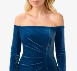 Adrianna Papell Velvet Off-The-Shoulder Long Gown With Hand-Beaded Cuff In Ocean Wave -Allure Attire AP1E210008 AU473 Regular Detail