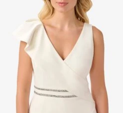 Adrianna Papell Ruffled Crepe Jumpsuit With Crystal Trim In Ivory -Allure Attire AP1E210050 AA194 Regular Detail