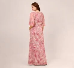 Adrianna Papell Floral-Print And Hand-Beaded Mesh Long Gown In Blush Multi -Allure Attire AP1E210055 AM970 Regular Back