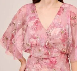 Adrianna Papell Floral-Print And Hand-Beaded Mesh Long Gown In Blush Multi -Allure Attire AP1E210055 AM970 Regular Detail