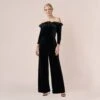 Adrianna Papell Off-The-Shoulder Velvet Blouson Jumpsuit With Satin Rosettes In Black