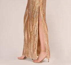 Adrianna Papell One Shoulder Abstract Sequin Gown In Champagne Gold Multi -Allure Attire AP1E210092 AR298 Regular Lifestyle