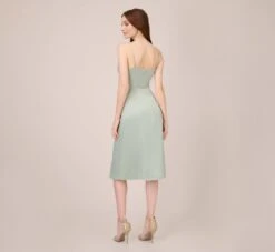 Adrianna Papell Satin Midi-Length Fit-And-Flare Cocktail Dress With Cowl Neck In Willow -Allure Attire AP1E210107 AC057 Regular Back