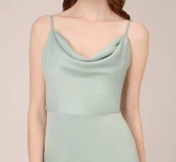 Adrianna Papell Satin Midi-Length Fit-And-Flare Cocktail Dress With Cowl Neck In Willow -Allure Attire AP1E210107 AC057 Regular Detail