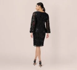 Adrianna Papell Beaded Short Sheath Cocktail Dress In Black 7 Adrianna Papell Beaded Short Sheath Cocktail Dress In Black -Allure Attire AP1E210109 AA002 Regular Back