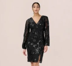 Adrianna Papell Beaded Short Sheath Cocktail Dress In Black