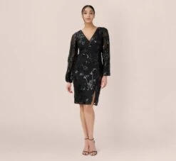Adrianna Papell Beaded Short Sheath Cocktail Dress In Black 9 Adrianna Papell Beaded Short Sheath Cocktail Dress In Black -Allure Attire AP1E210109 AA002 Regular Side