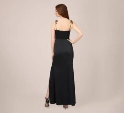 Adrianna Papell Satin Crepe Long Gown In Black -Allure Attire AP1E210154 AA002 Regular Back