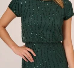 Adrianna Papell Hand-Beaded Blouson Long Gown In Dusty Emerald -Allure Attire AP1E210157 AA302 Regular Lifestyle