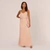 Adrianna Papell Hand-Beaded Blouson Long Sleeveless Gown In Blush