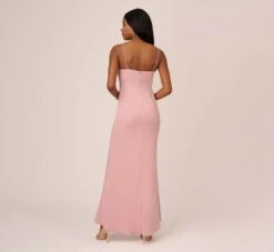 Adrianna Papell Satin Crepe Ruffle Front Long Gown In Steel Rose -Allure Attire AP1E210210 BA696 Regular Back