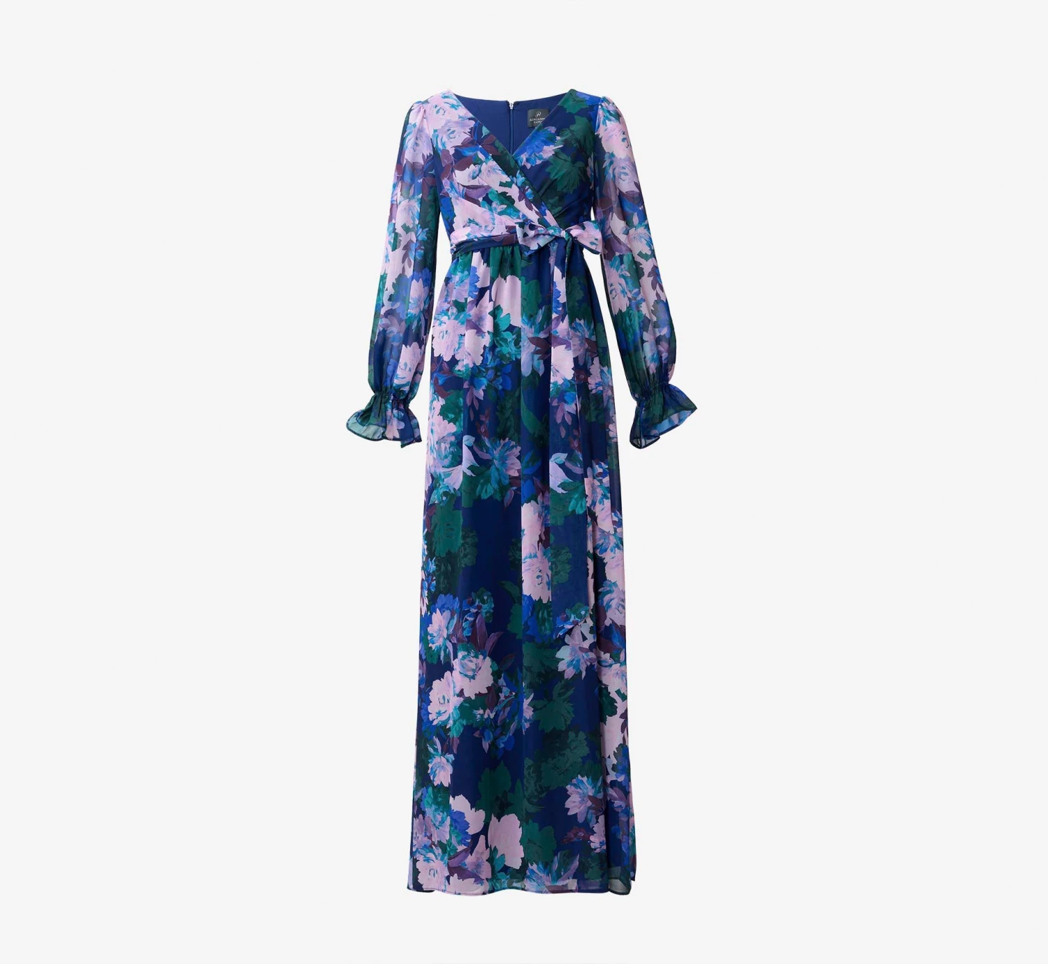 Adrianna Papell Floral-Print Long Shirred Chiffon Gown In Navy Multi 7 Adrianna Papell Floral-Print Long Shirred Chiffon Gown In Navy Multi - Image 7