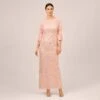 Adrianna Papell Hand-Sequined And Embroidered Illusion Long Column Gown In Blush Pearl
