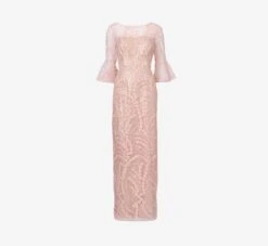Adrianna Papell Hand-Sequined And Embroidered Illusion Long Column Gown In Blush Pearl -Allure Attire AP1E210239 AP688 Regular Flat