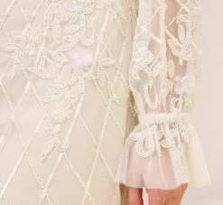 Adrianna Papell Hand-Beaded Off-The-Shoulder Blouson Short Sheath Cocktail Dress In Ivory Pearl -Allure Attire AP1E210244 AG105 Regular Side