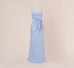Adrianna Papell Satin Crepe Mermaid Gown With Tie Waist In Blue Breeze -Allure Attire AP1E210310 AD497 Regular Flat
