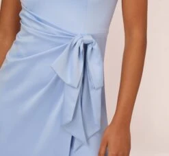 Adrianna Papell Satin Crepe Mermaid Gown With Tie Waist In Blue Breeze -Allure Attire AP1E210310 AD497 Regular Lifestyle