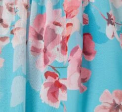 Adrianna Papell Floral-Print Chiffon Tie Neck Halter Long Fit-And-Flare Gown In Aqua Multi -Allure Attire AP1E210390 BZ980 Regular Alternate