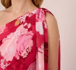 Adrianna Papell Floral Print One Shoulder Chiffon Long Gown In Pink Multi -Allure Attire AP1E210404 AE970 Regular Lifestyle
