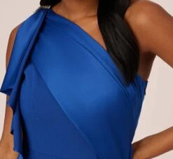 Adrianna Papell Satin Crepe Draped One Shoulder Wide Leg Jumpsuit In Rich Royal -Allure Attire AP1E210417 AI402 Regular Detail