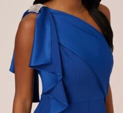 Adrianna Papell Satin Crepe Draped One Shoulder Wide Leg Jumpsuit In Rich Royal -Allure Attire AP1E210417 AI402 Regular Lifestyle
