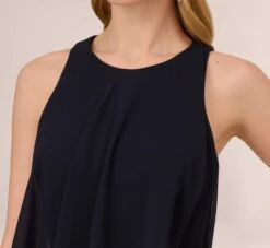 Adrianna Papell Chiffon And Crepe Wide Leg Jumpsuit In Midnight -Allure Attire AP1E210423 AB411 Regular Detail