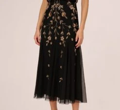 Adrianna Papell Floral Beaded Blouson Tea Length Dress In Black Gold 10 Adrianna Papell Floral Beaded Blouson Tea Length Dress In Black Gold -Allure Attire AP1E210437 AA967 Regular Lifestyle