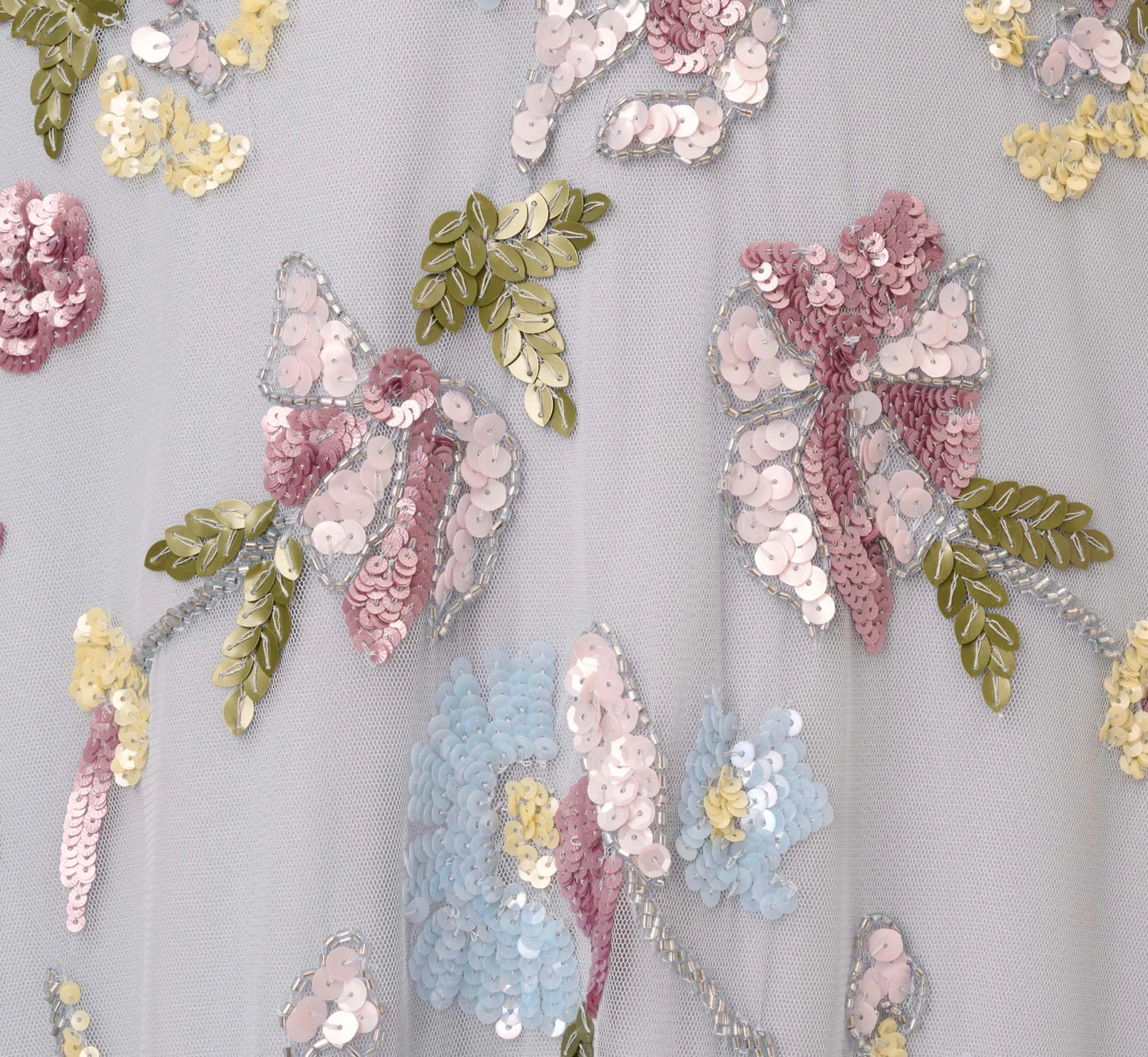 Adrianna Papell Floral Hand Beaded Illusion Long A-Line Gown In Glacier 6 Adrianna Papell Floral Hand Beaded Illusion Long A-Line Gown In Glacier - Image 6