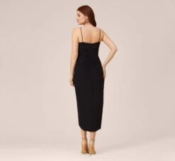 Adrianna Papell Stretch Matte Jersey Midi-Length Faux Wrap Dress In Black -Allure Attire AP1E210462 AA002 Regular Back