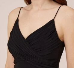 Adrianna Papell Stretch Matte Jersey Midi-Length Faux Wrap Dress In Black -Allure Attire AP1E210462 AA002 Regular Side