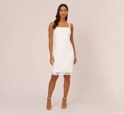 Adrianna Papell Sequin Embroidered Sheath Dress With Grosgrain Straps In Ivory -Allure Attire AP1E210481 AA194 Regular Front