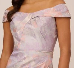 Adrianna Papell Metallic Floral Print Jacquard Gown With Off The Shoulder Neckline In Peri Multi -Allure Attire AP1E210486 AC494 Regular Detail