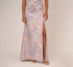 Adrianna Papell Metallic Floral Print Jacquard Gown With Off The Shoulder Neckline In Peri Multi -Allure Attire AP1E210486 AC494 Regular Lifestyle