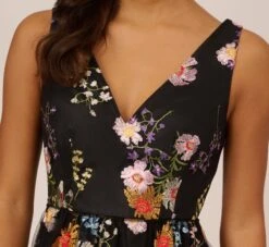 Adrianna Papell Floral Embroidered High Low Dress With Sheer Details In Black Multi 13 Adrianna Papell Floral Embroidered High Low Dress With Sheer Details In Black Multi -Allure Attire AP1E210493 AA963 Regular Detail
