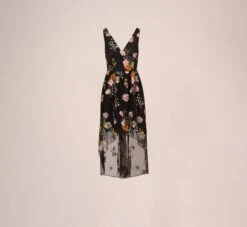 Adrianna Papell Floral Embroidered High Low Dress With Sheer Details In Black Multi 12 Adrianna Papell Floral Embroidered High Low Dress With Sheer Details In Black Multi -Allure Attire AP1E210493 AA963 Regular Flat