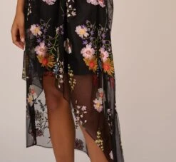 Adrianna Papell Floral Embroidered High Low Dress With Sheer Details In Black Multi 14 Adrianna Papell Floral Embroidered High Low Dress With Sheer Details In Black Multi -Allure Attire AP1E210493 AA963 Regular Lifestyle