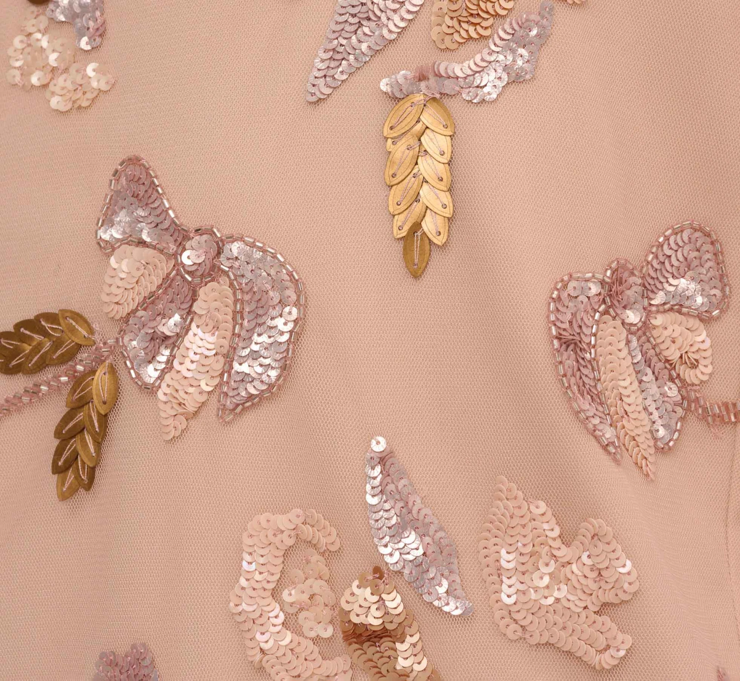 Adrianna Papell Floral Beaded Faux Wrap Dress With Sheer Flutter Sleeves In Blush Multi 6 Adrianna Papell Floral Beaded Faux Wrap Dress With Sheer Flutter Sleeves In Blush Multi - Image 6