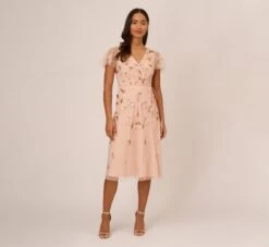 Adrianna Papell Floral Beaded Faux Wrap Dress With Sheer Flutter Sleeves In Blush Multi 13 Adrianna Papell Floral Beaded Faux Wrap Dress With Sheer Flutter Sleeves In Blush Multi -Allure Attire AP1E210498 AA246 Regular Default 14dd4f40 4d1d 4341 8d49 cfbd6557101c