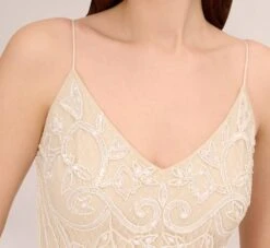 Adrianna Papell Sequin Beaded Sheath Dress With Corset Back In Ivory Pearl -Allure Attire AP1E210553 AG105 Regular Detail